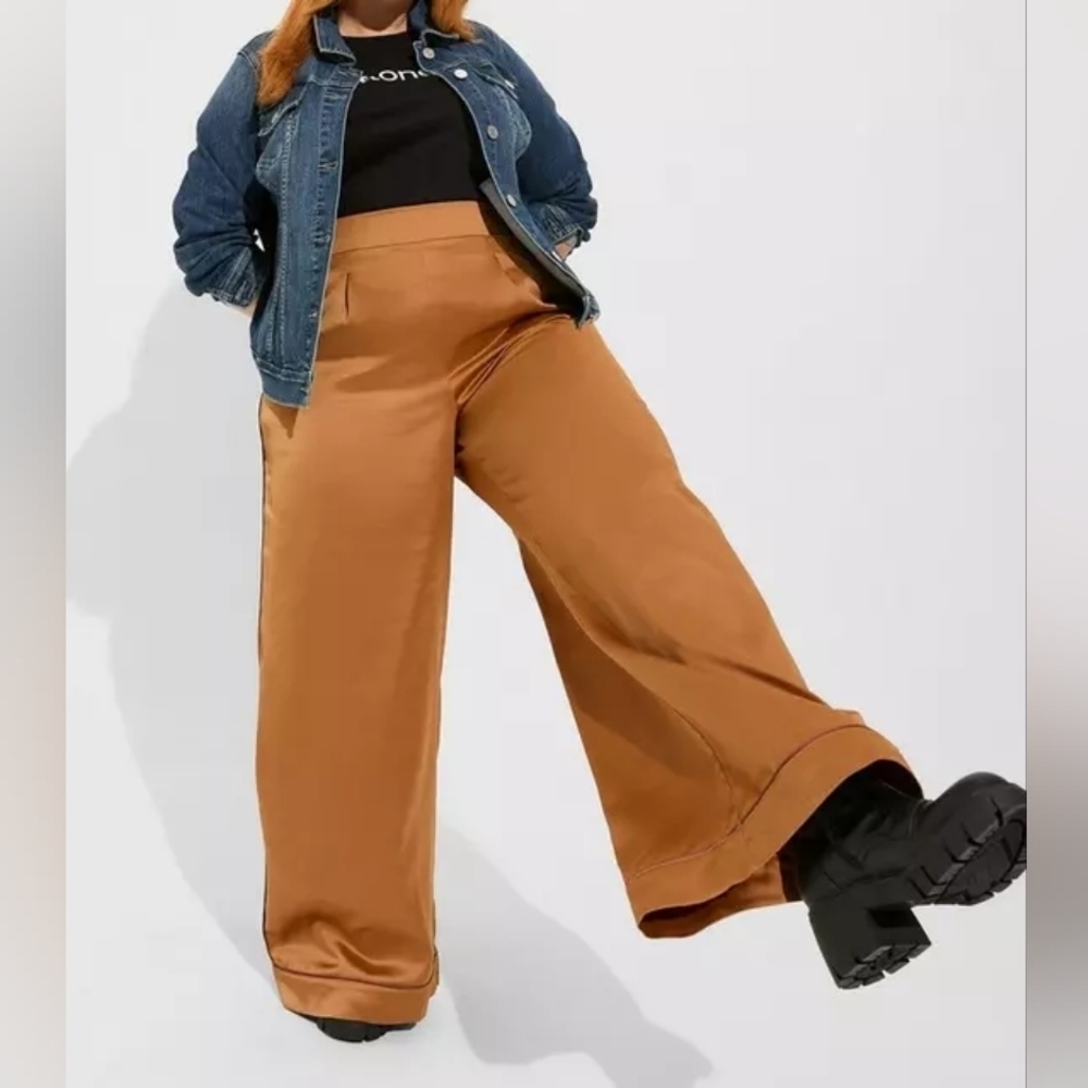 torrid Wide Leg Satin Pants in Copper Brown